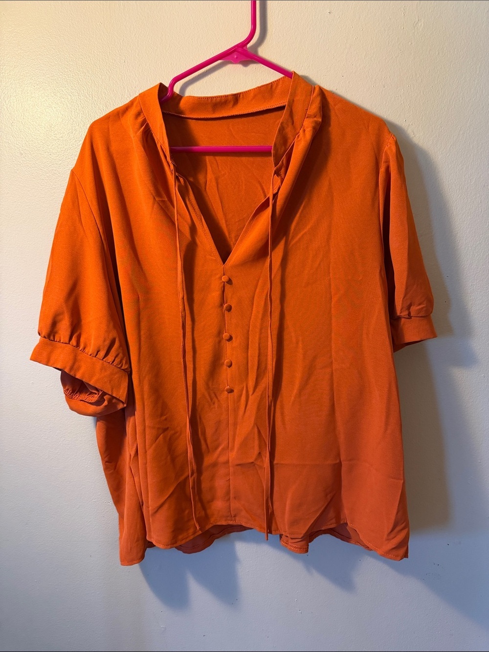 SHEIN curve 3X Relaxed Orange Short Sleeve Button-Front Casual Shirt